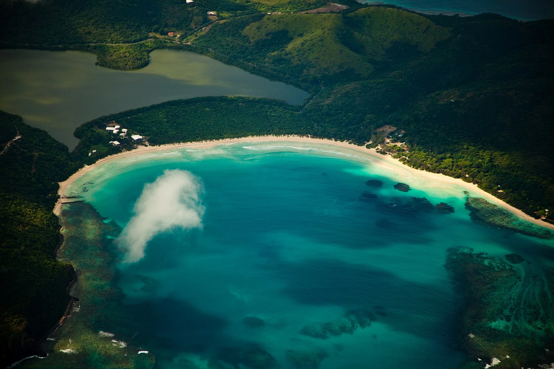 Wide view of Flamenco Beach in Culebra, Puerto Rico
